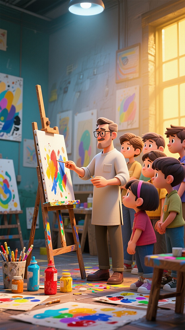 🎨美术室老师指导绘画，斑斓色彩超艺术🌈