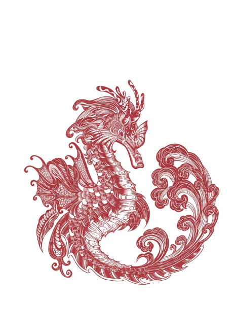 参考第一张图的格式，将第二张图片改为白色背景，红色单色素描线条风格，精细复杂的线描纹样设计，去掉右下角水印，保持主体图案不变预览效果