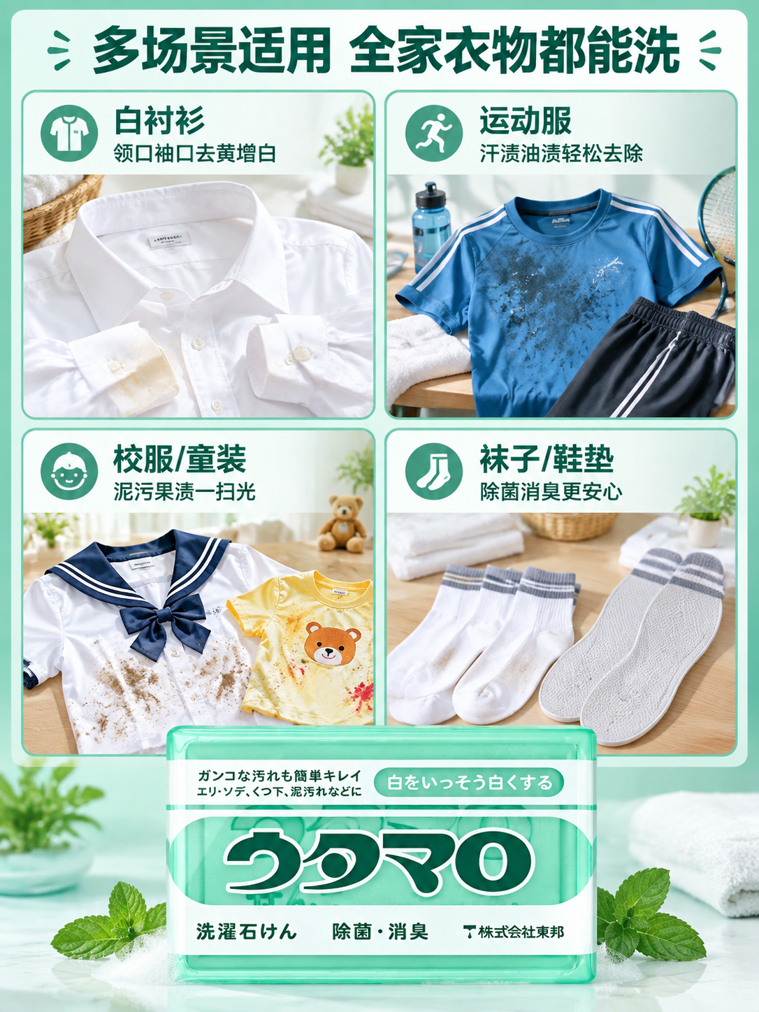 [商品] 使用【图1】东邦洗衣皂，保留薄荷绿色透明皂体和日文包… - 图片创意预览
