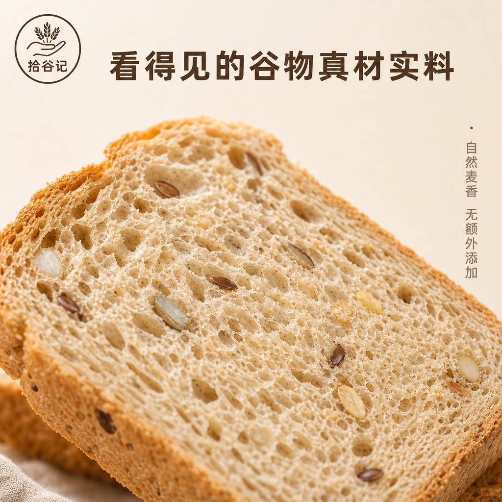 [主图-3] 细节图面包肌理特写，微距展示全麦吐司内部组织与谷… - 图片创意预览