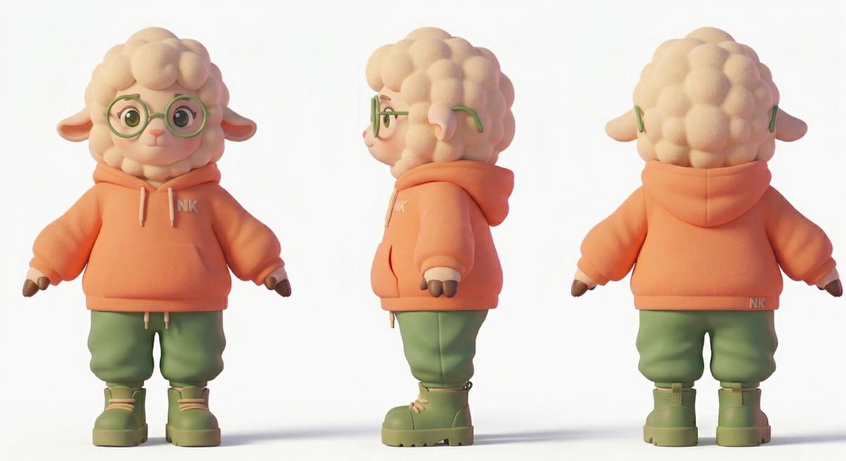 生成小羊玩偶三视图预览效果