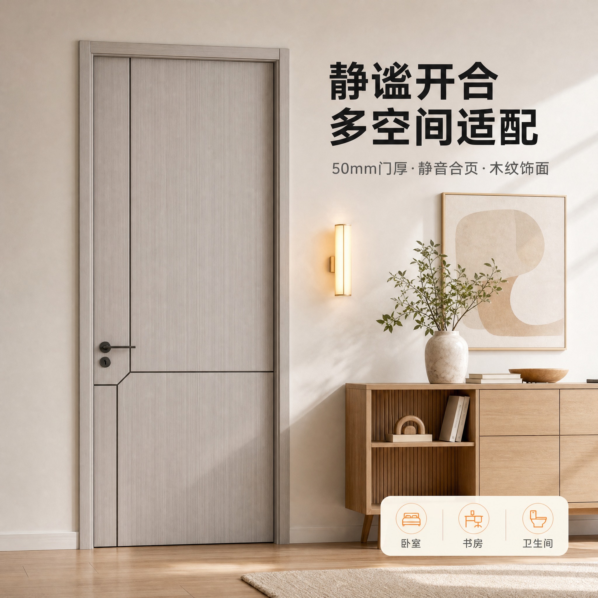 [商品] 使用【图56】浅灰木纹造型室内木门，安装到现代家居门… - 图片创意预览