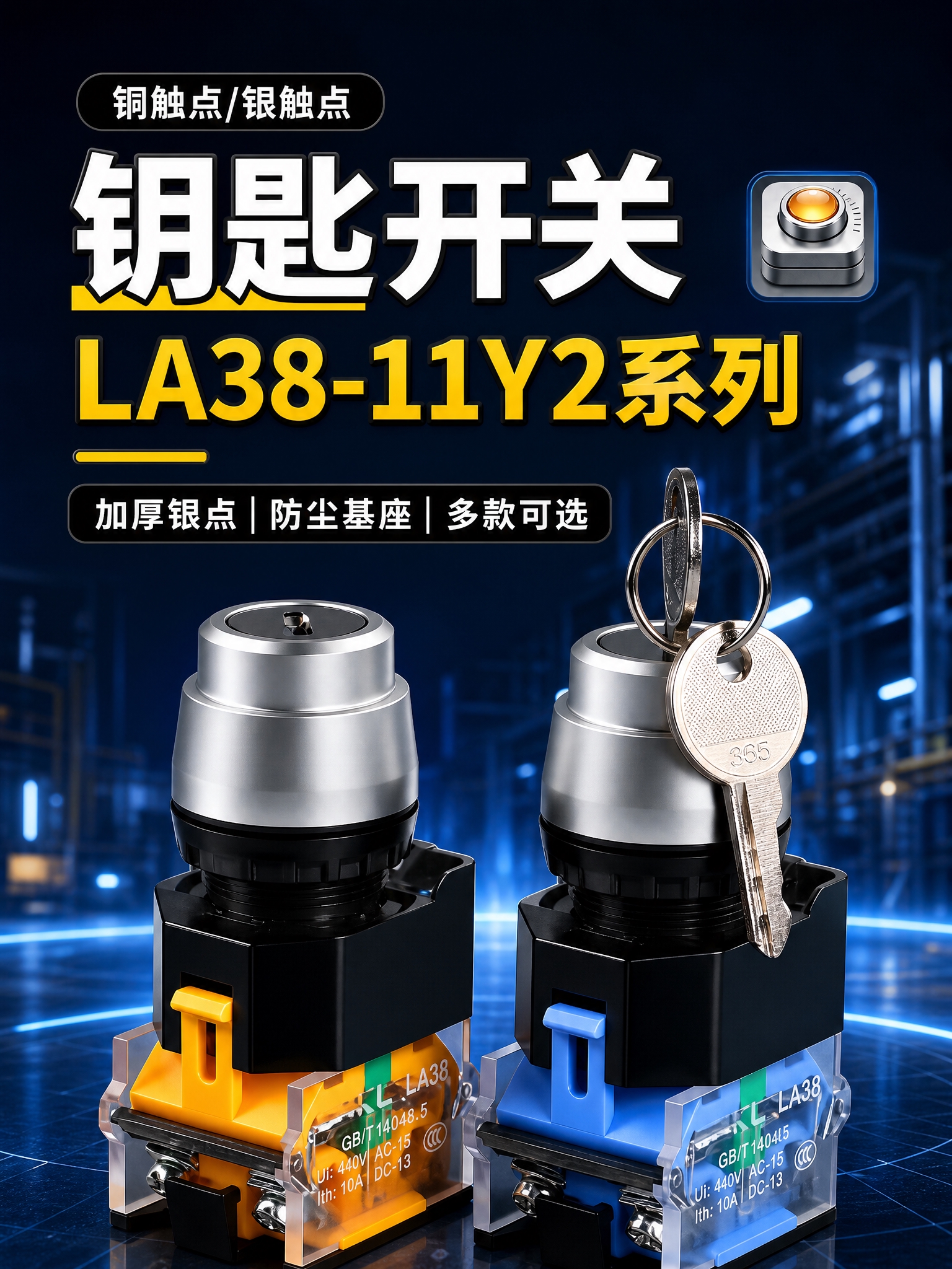 电商详情页头图，LA38-11Y2系列钥匙旋钮开关，750px… - 图片创意预览