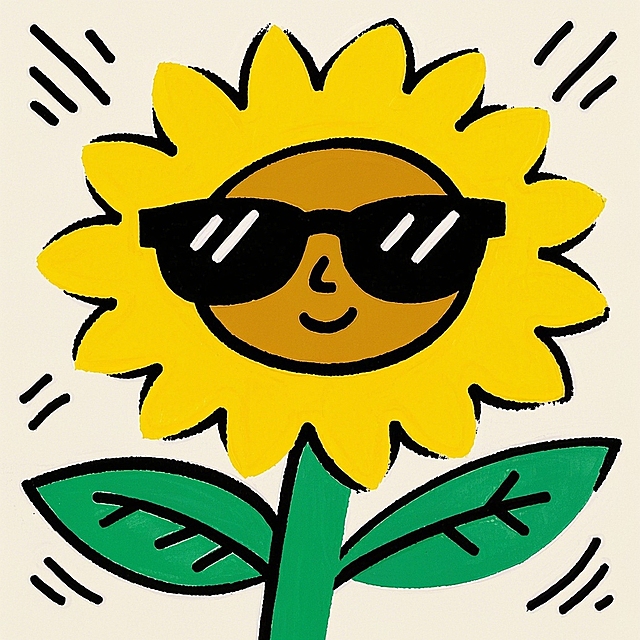 戴墨镜的向日葵，酷飒风格，抽象风格，不要字