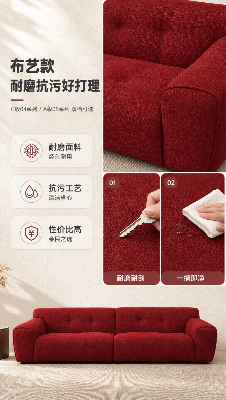 [商品] 使用【图1】LKS8879海豚沙发，正红色布艺款；保… - 图片创意预览