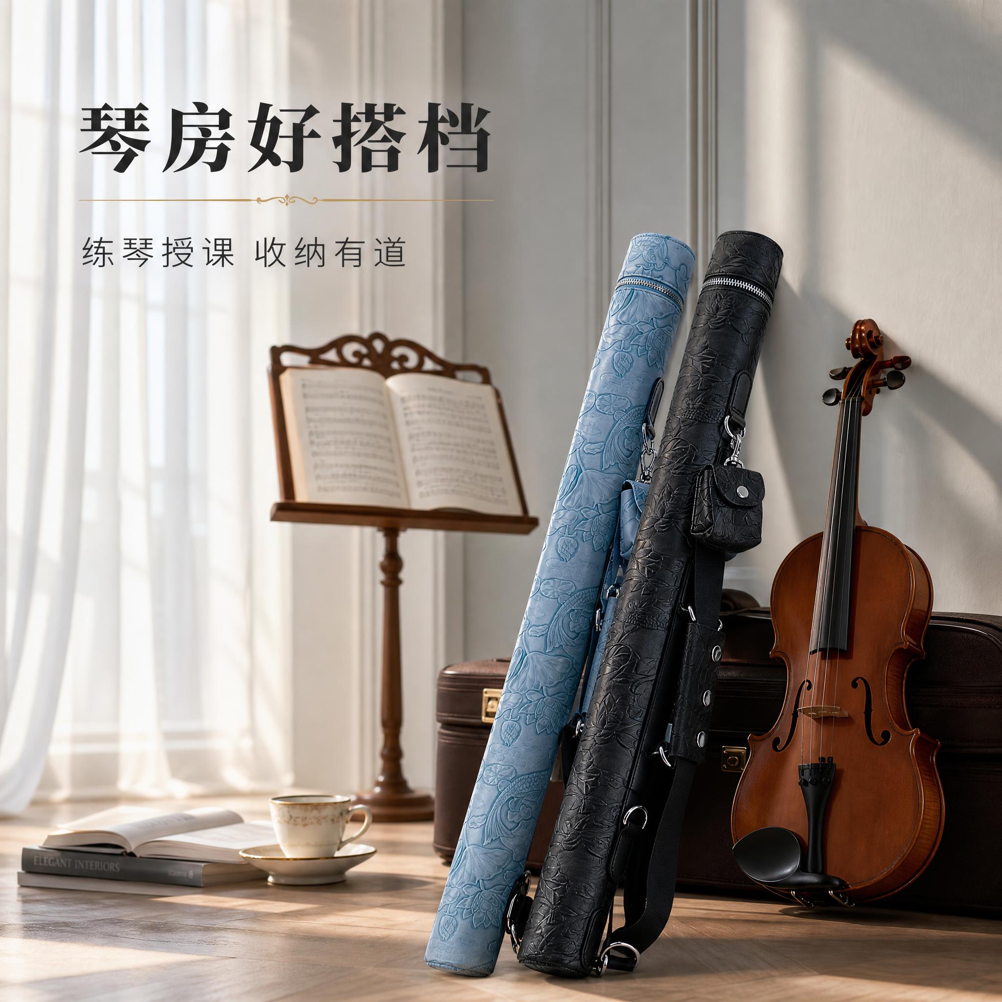 [主图-8] 双色琴房场景图，产品斜靠在小提琴旁，营造高端音乐… - 图片创意预览