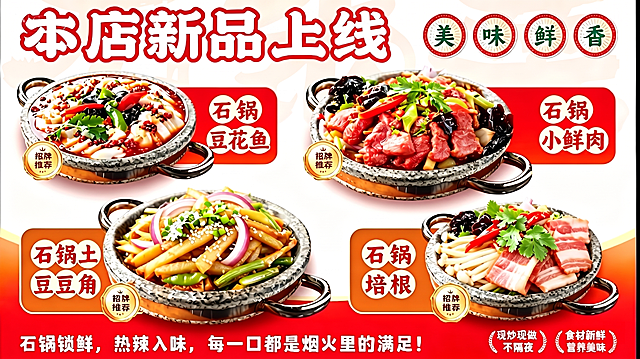 将图片顶部标题文字从"本店新品推荐"修改为"本店新品上线"，保持字体、颜色、风格和位置和原来一致，保留原图其他所有内容不变