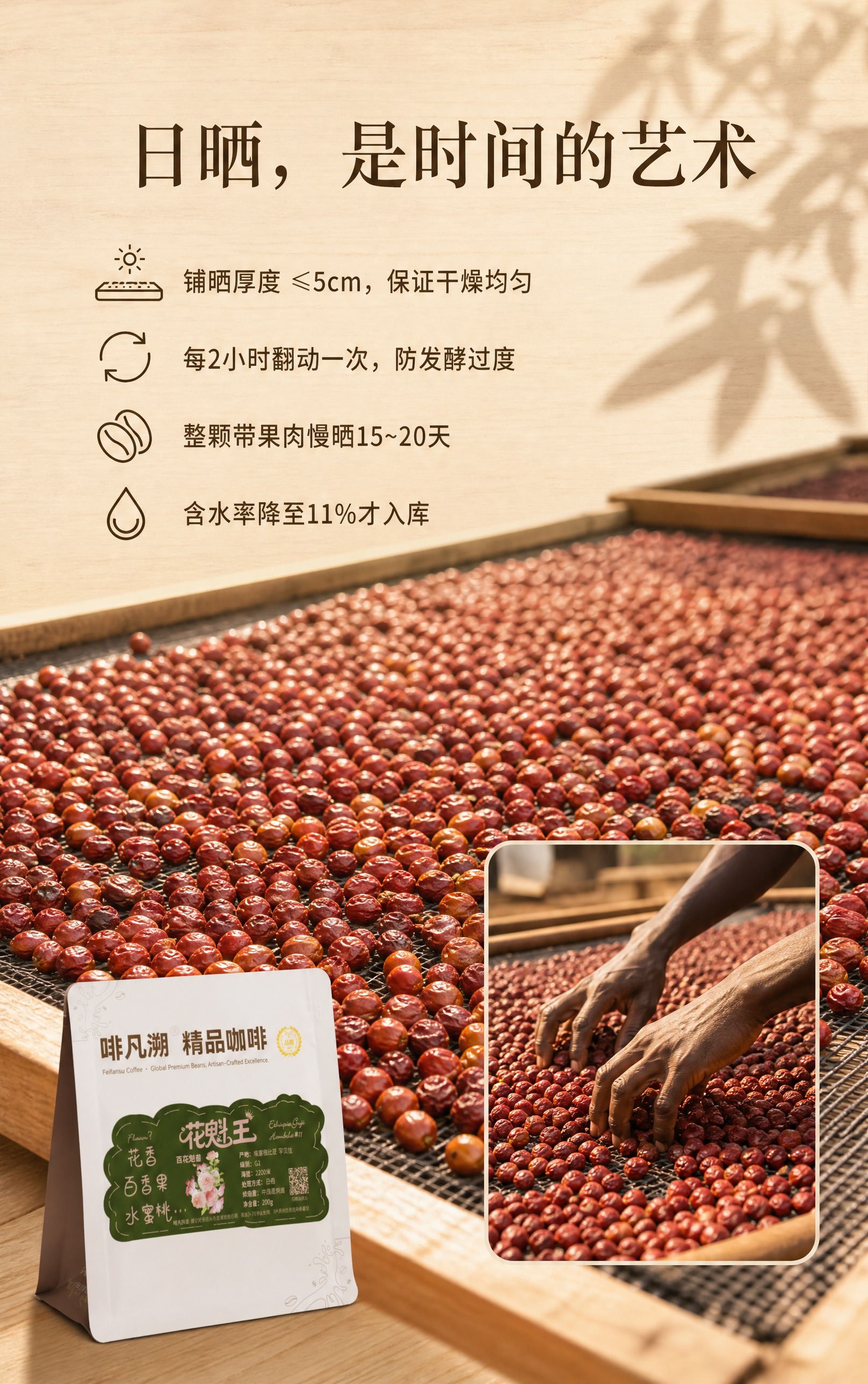 基于【图1】啡凡溯花魁王精品咖啡豆白色哑光铝箔自立袋，保留袋身… - 图片创意预览