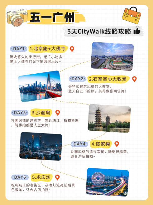 五一出游广州攻略手账风插画小红书封面预览效果
