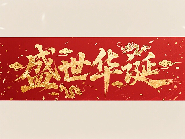 红底鎏金，大字风书法“盛世华诞”跃然眼前，龙腾云间，剪纸元素点缀，国潮与中式美学交融，尽显喜庆与民族气韵。