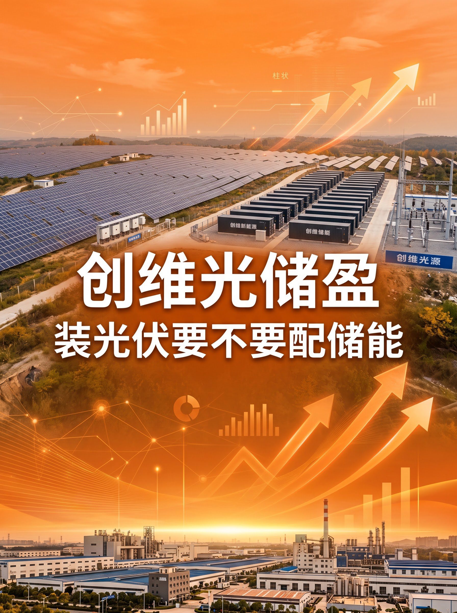 实景合成风光伏储能封面，3:4竖版，橙色调。画面中央白色大字：… - 图片创意预览