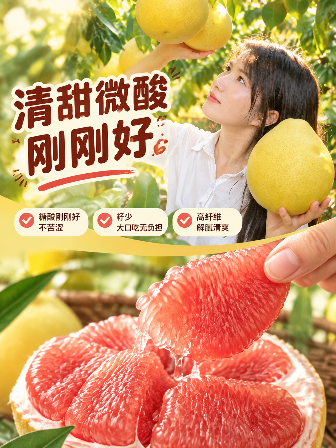 [商品] 使用【图5】果园手捧蜜柚人物实拍、【图1】果肉特写；… - 图片创意预览