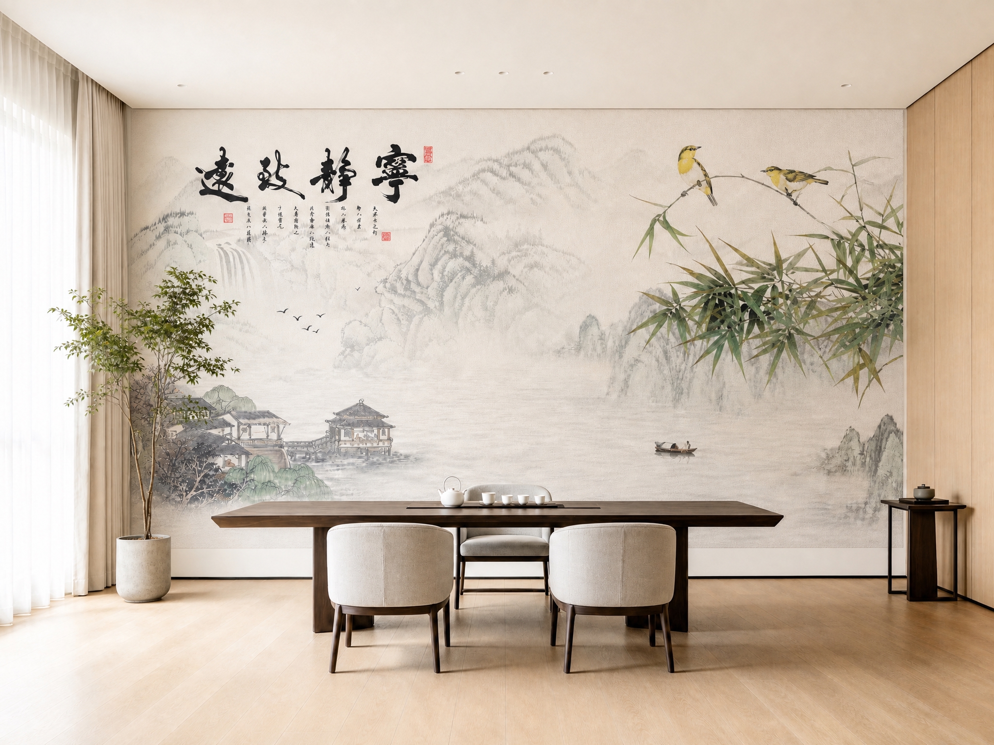 图生图修改: 对原茶室合成图做两处调整, 其余画面内容、构图、… - 图片创意预览