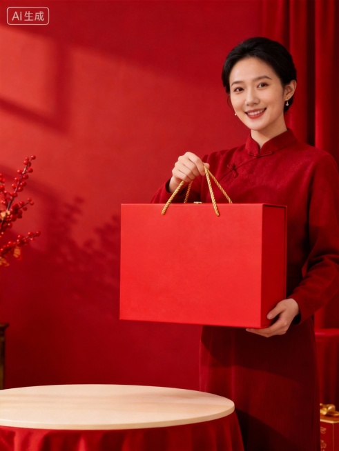 把桌子上的两个罐子去掉，再把人物手中的礼盒去掉但是人物的手势不变预览效果