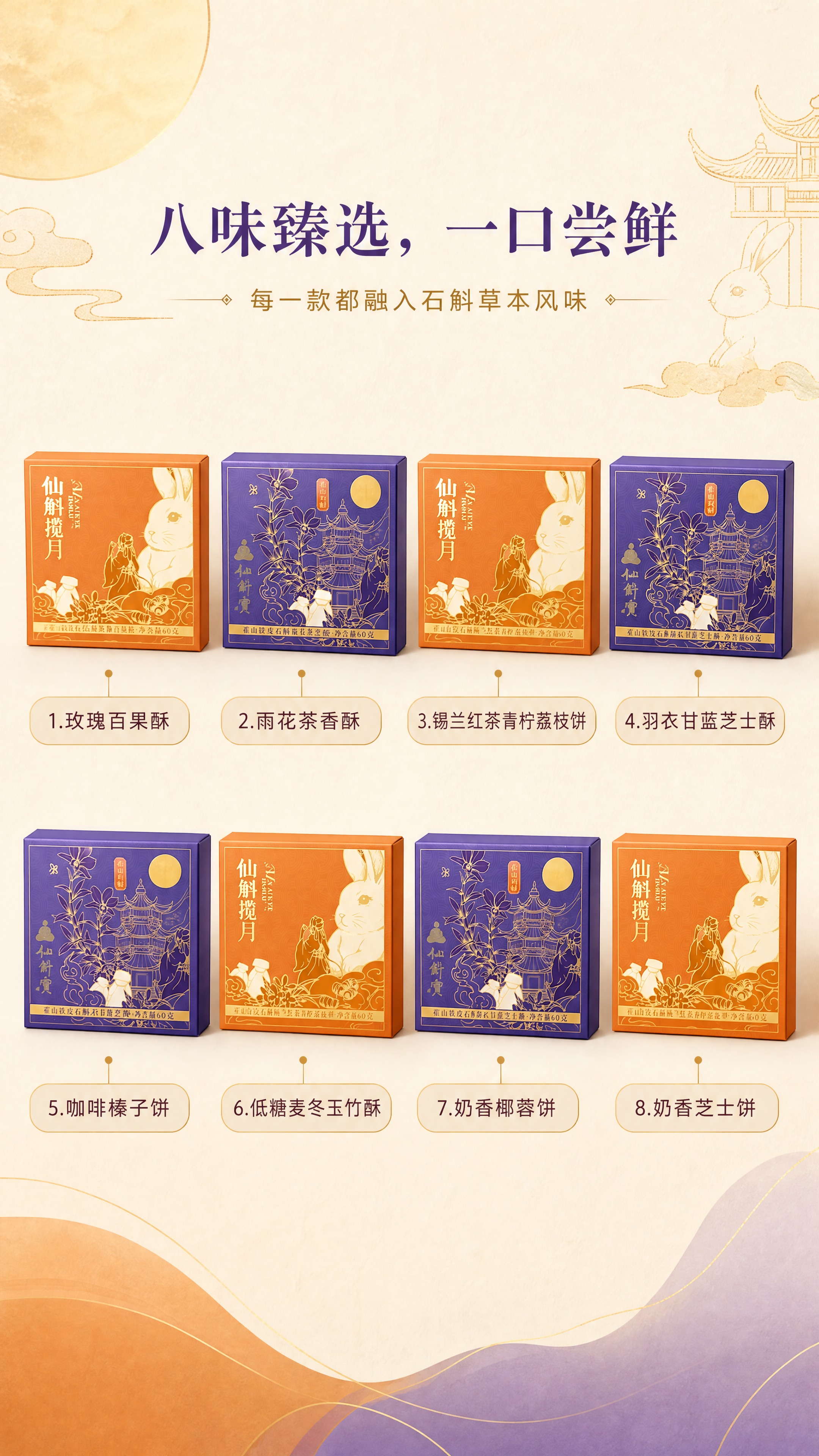 [商品] 使用【图2】8枚仙斛宝「仙斛揽月」独立小月饼盒；保留… - 图片创意预览