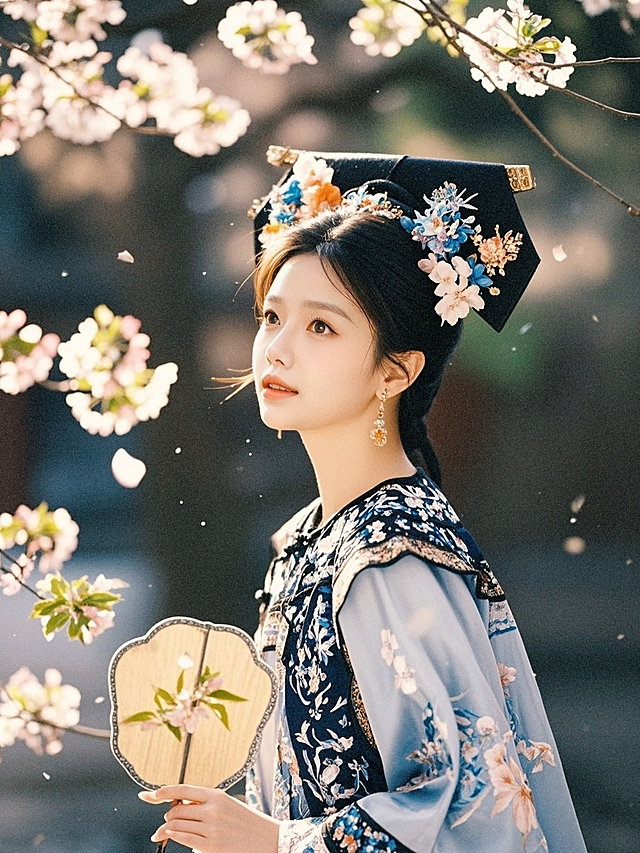 一个女生，樱花树下，古装