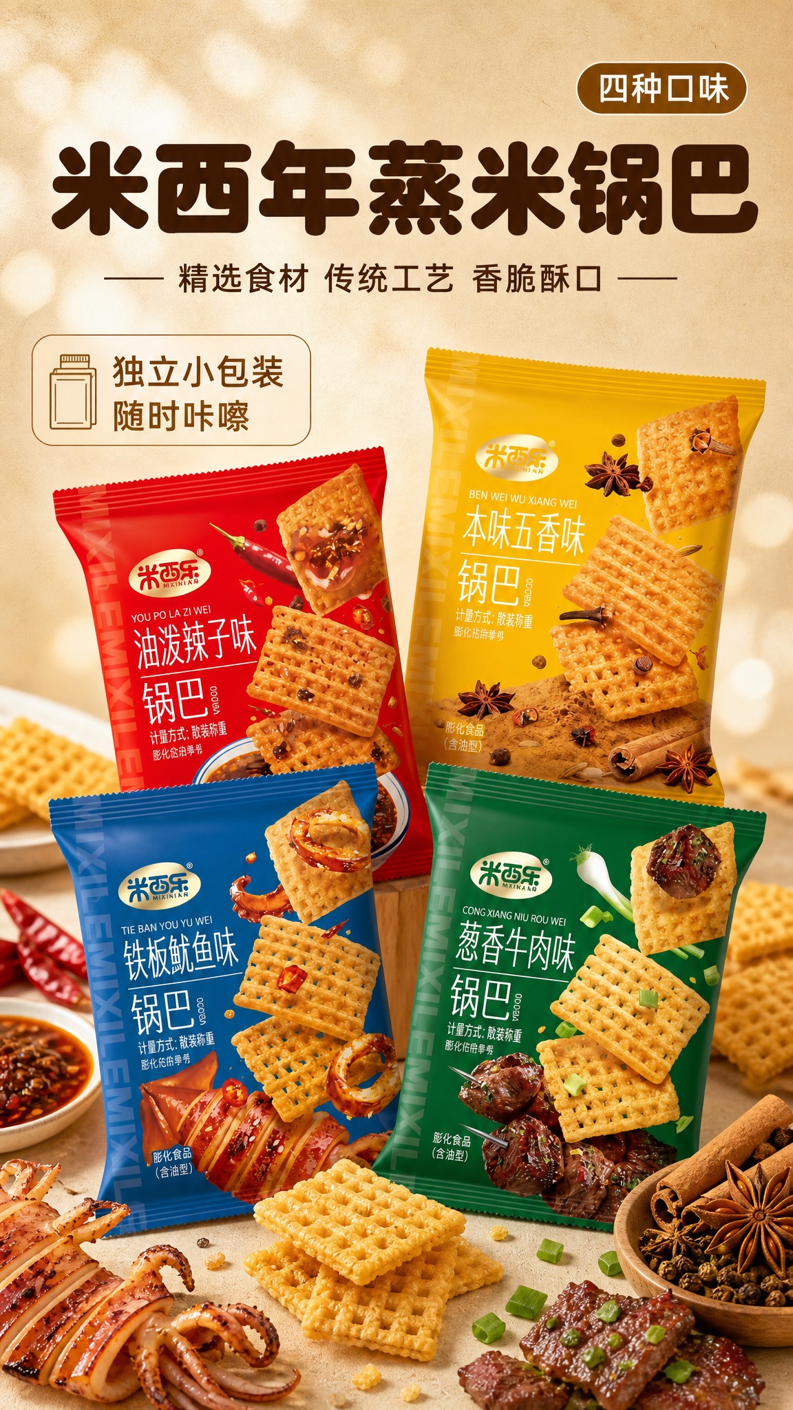 [商品] 使用【图1】米西年锅巴四口味独立小包装（油泼辣子红/… - 图片创意预览