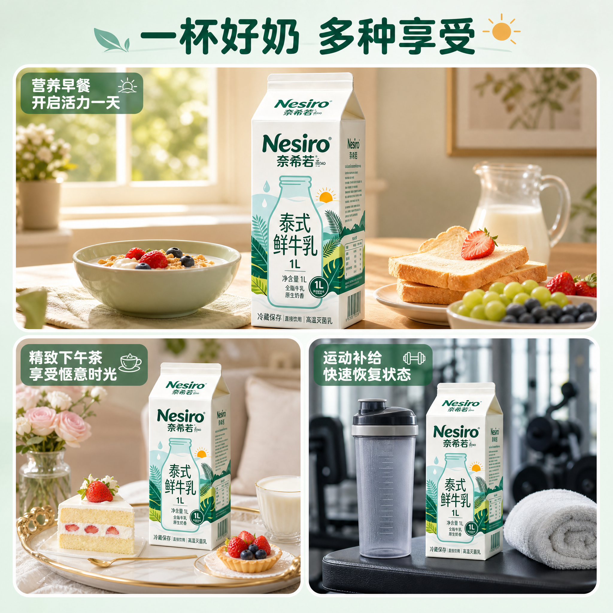 [主图-4] 多场景饮用体验，展示家庭早餐、下午茶、运动后等多… - 图片创意预览