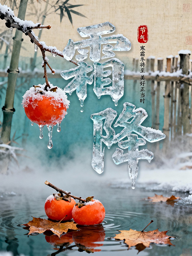 海报设计，节气海报设计，霜降节气海报设计，霜降，二十四节气