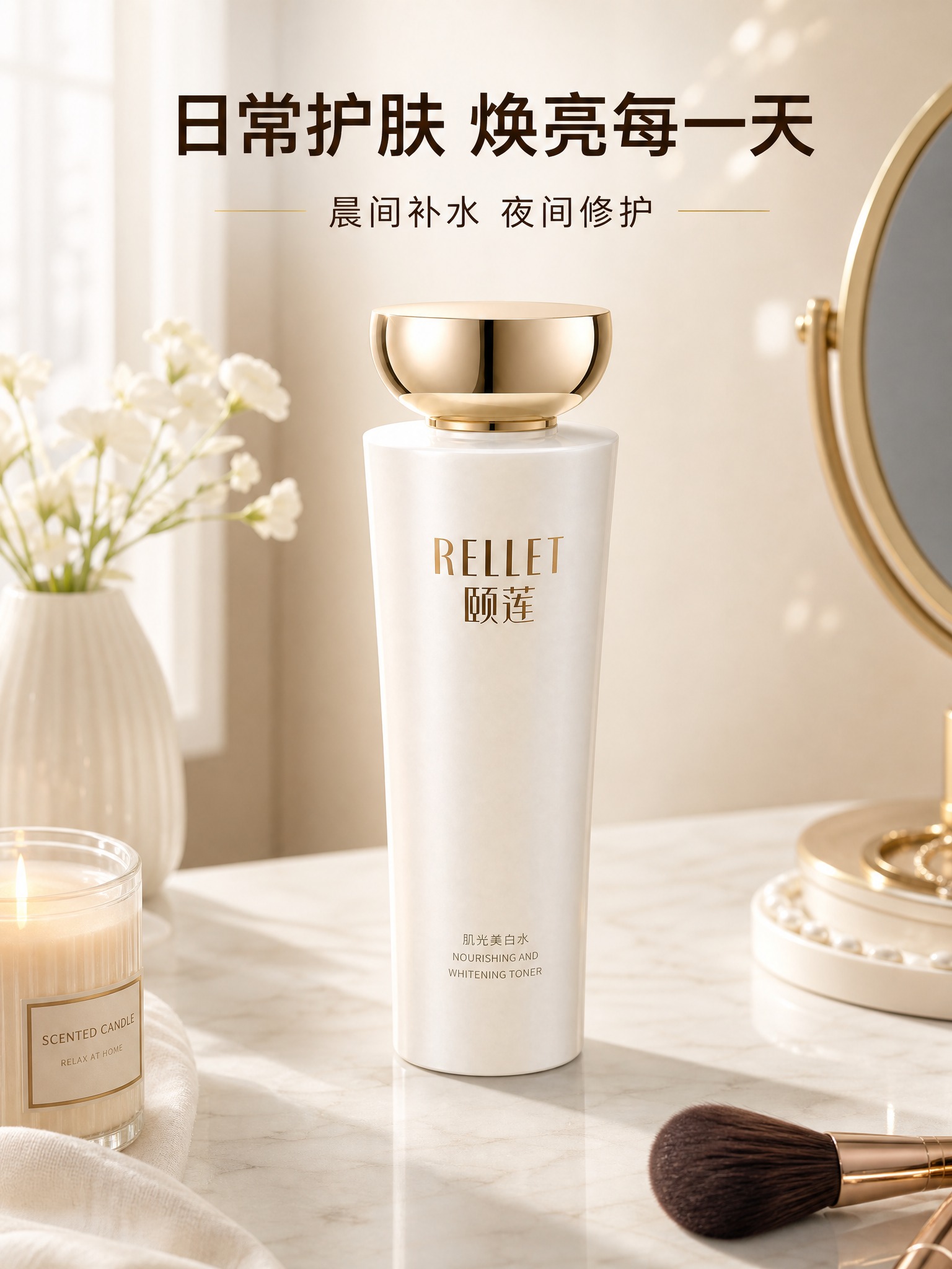 [商品] 使用精修后的颐莲肌光美白水产品图；保留白色渐变瓶身、… - 图片创意预览