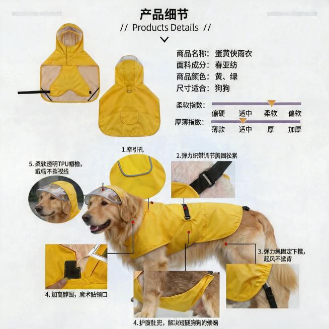把图片中铁圈位置换成第二张图的盖布和牵引孔洞样式，保持黄色雨衣和整体风格不变，其他细节和背景保持不变预览效果