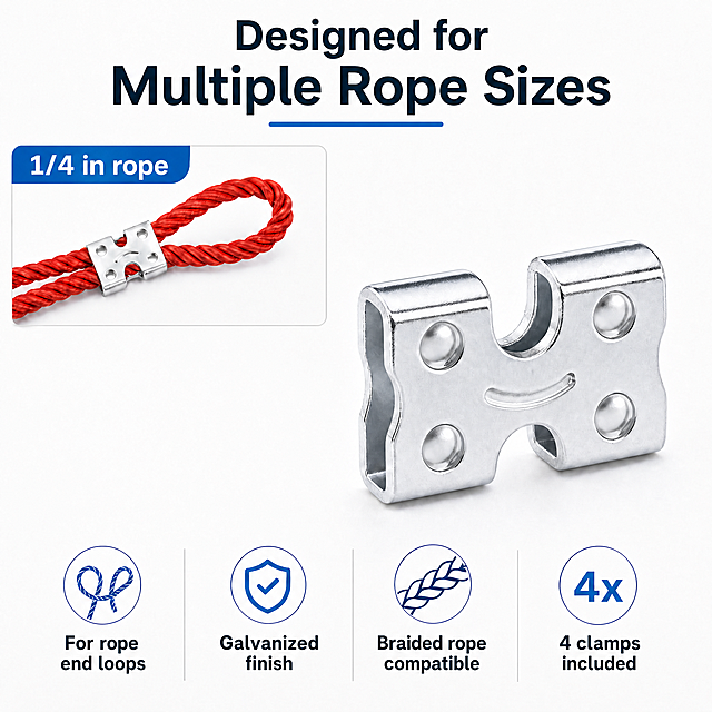 删除原图中 '3/8 in rope' 文字和其下方的整张红绳产品图，保留上方 '1/4 in rope' 展示、标题文字、底部四个功能图标文字和右侧产品，调整排版让整体协调，其他内容都保持不变