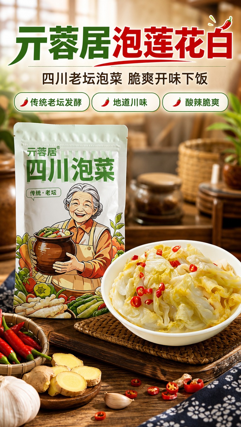 [商品] 使用【图1】亓蓉居四川泡菜外包装袋和【图2】泡莲花白… - 图片创意预览