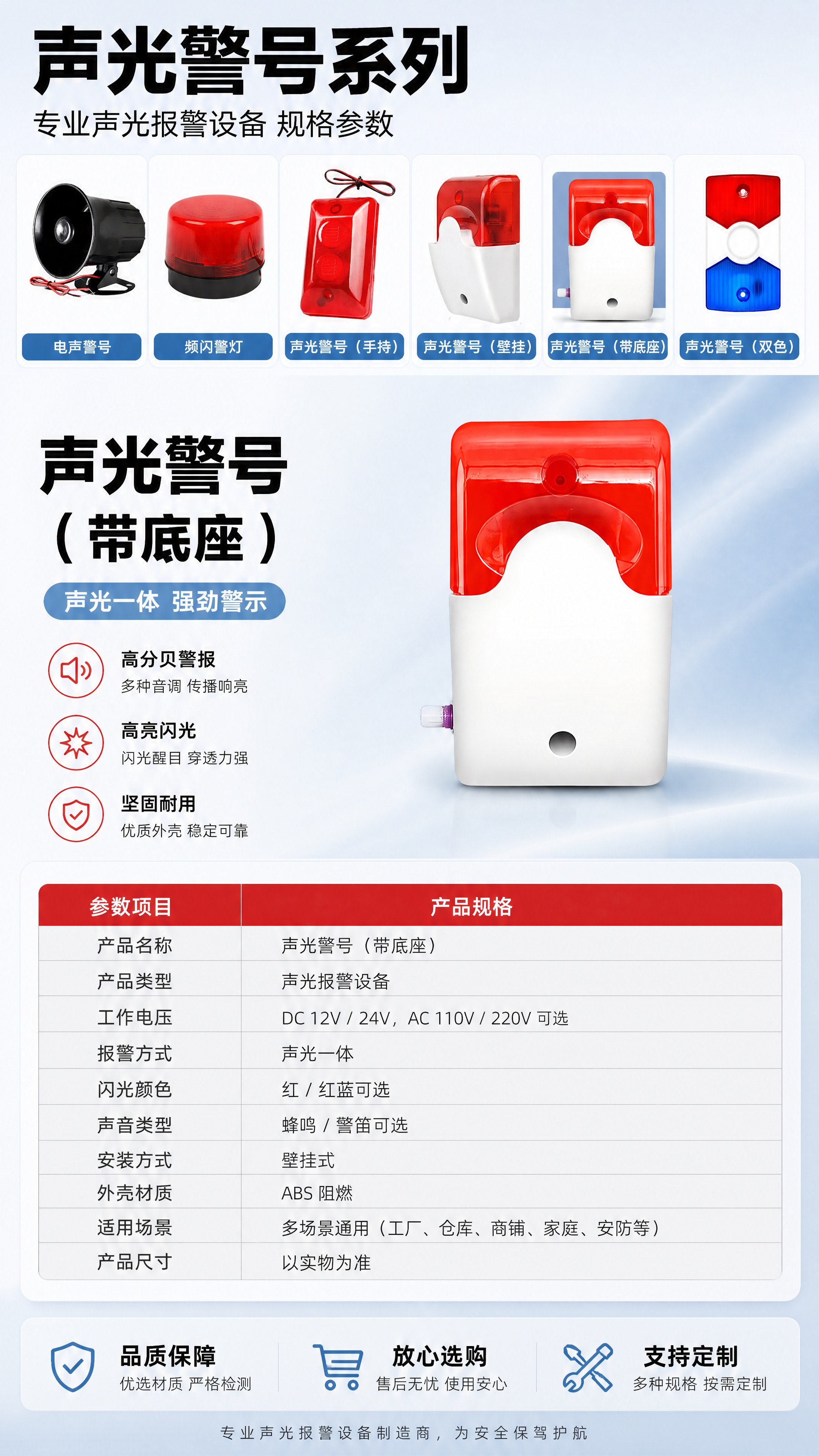 [商品] 使用【图1】中下红白带底座警号做主展示产品，其他5款… - 图片创意预览