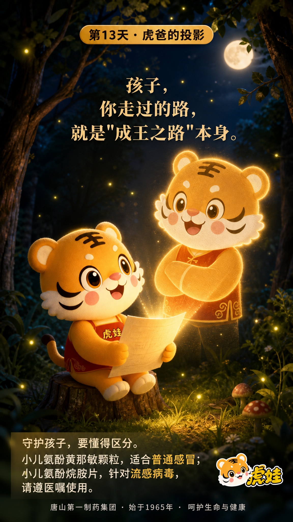朋友圈每日一签海报，9:16竖版。以参考图中的虎娃IP形象（橙… - 图片创意预览