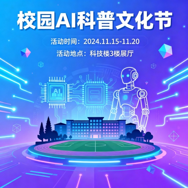 “校园 AI 科普文化节”主题海报。预览效果