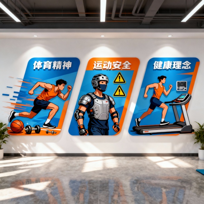 宿舍文化：温馨提示、安全知识、生活常识

餐厅文化：文明用餐、健康饮食、节约粮食

运动区文化：体育精神、运动安全、健康理念

视觉元素：各区域文化设计效果图预览效果