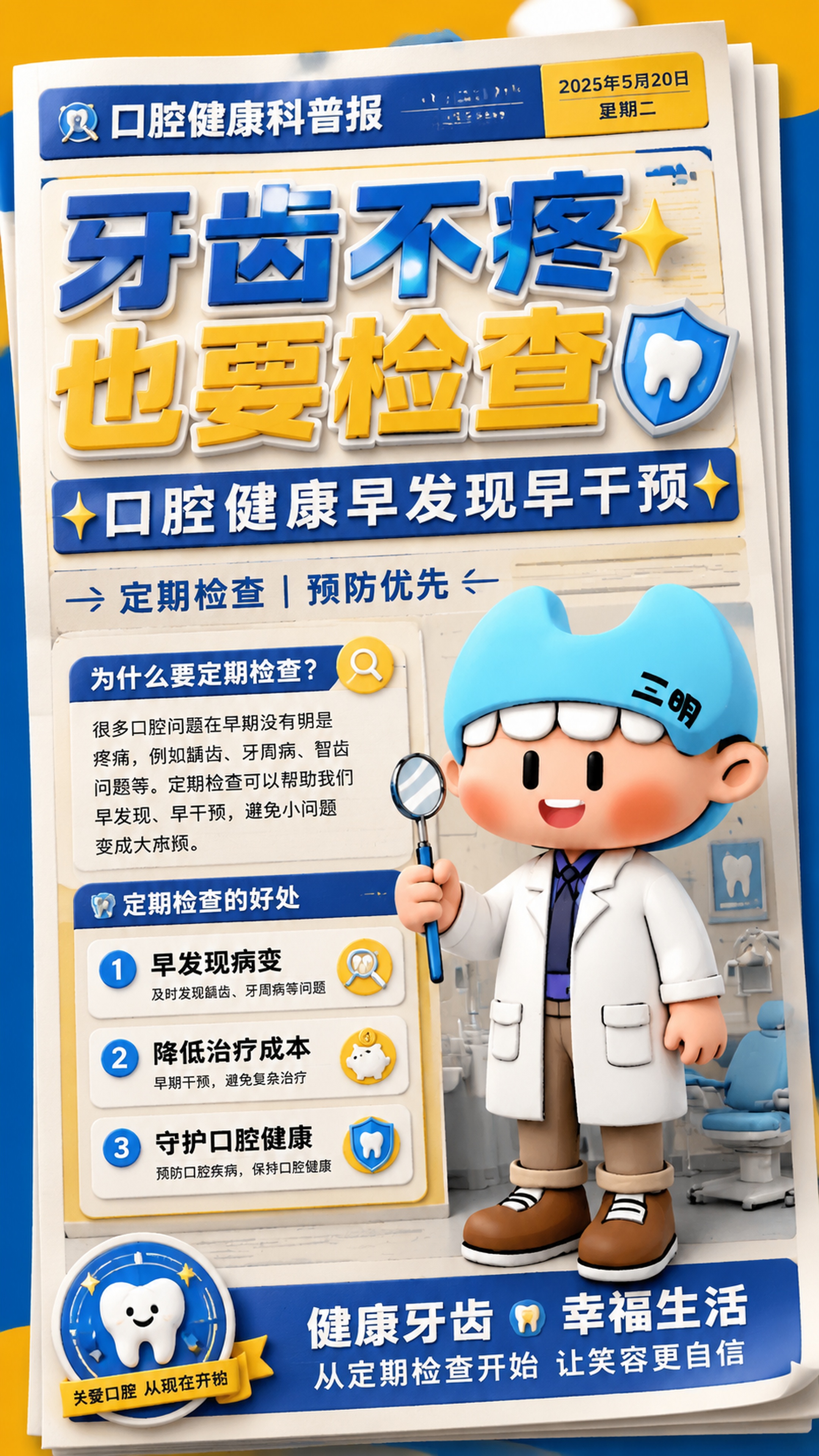 报纸样式的口腔健康科普海报，3D立体效果，整体版式精美清晰。主… - 图片创意预览