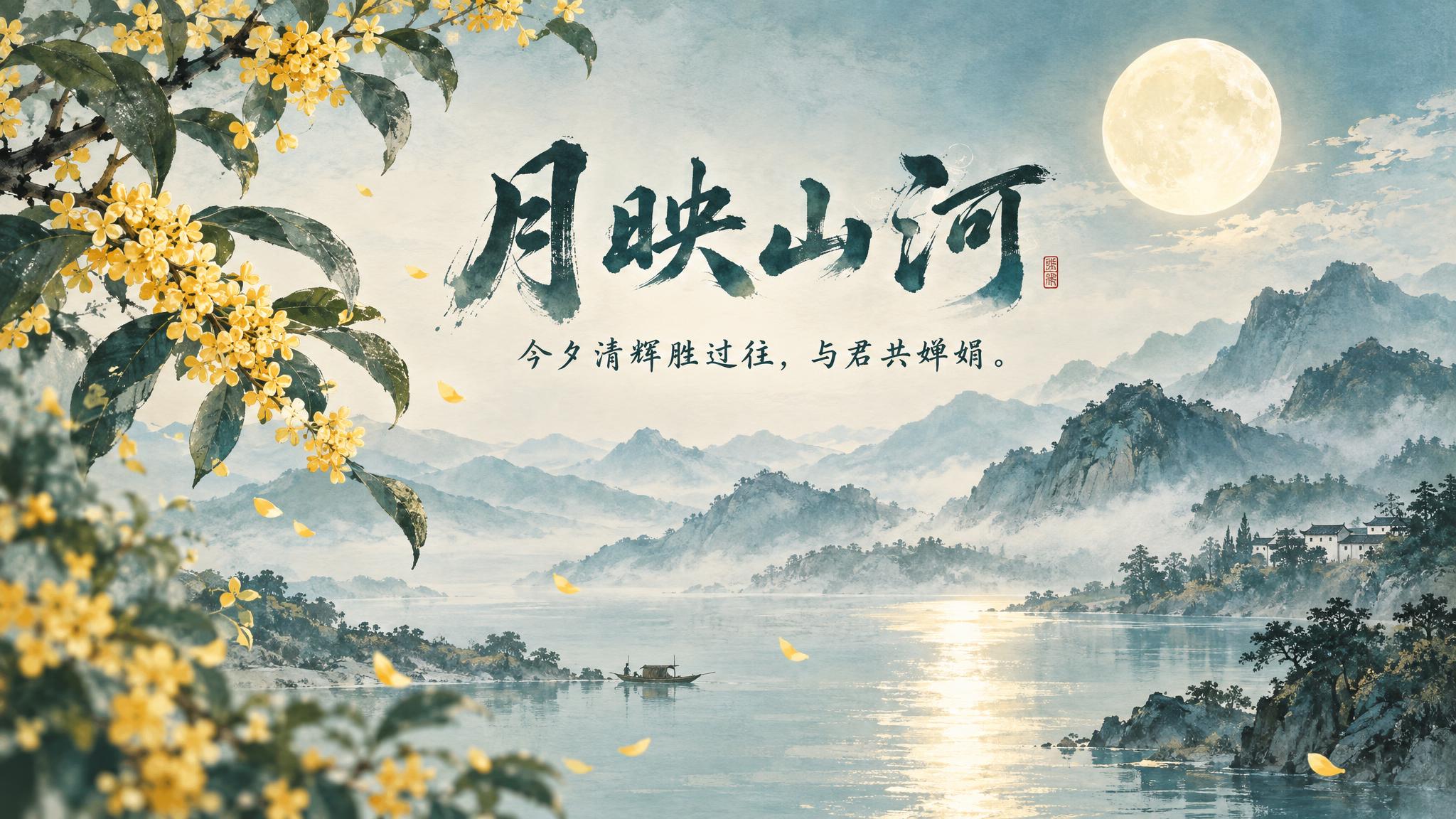 公众号中秋节封面，诗意文艺风格，16:9横版构图。画面背景是淡… - 图片创意预览