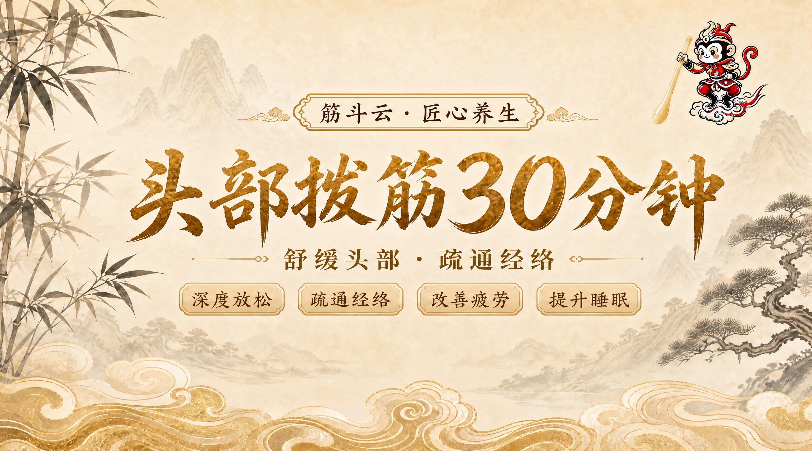 完全仿照参考图的版式、风格、配色、布局，制作头部拨筋30分钟的… - 图片创意预览