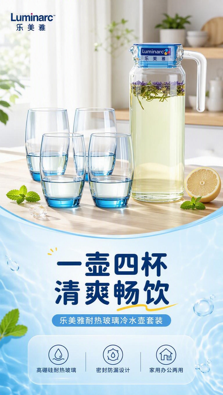 [商品] 使用【图1】乐美雅玻璃冷水壶套装，含1只透明玻璃冷水… - 图片创意预览