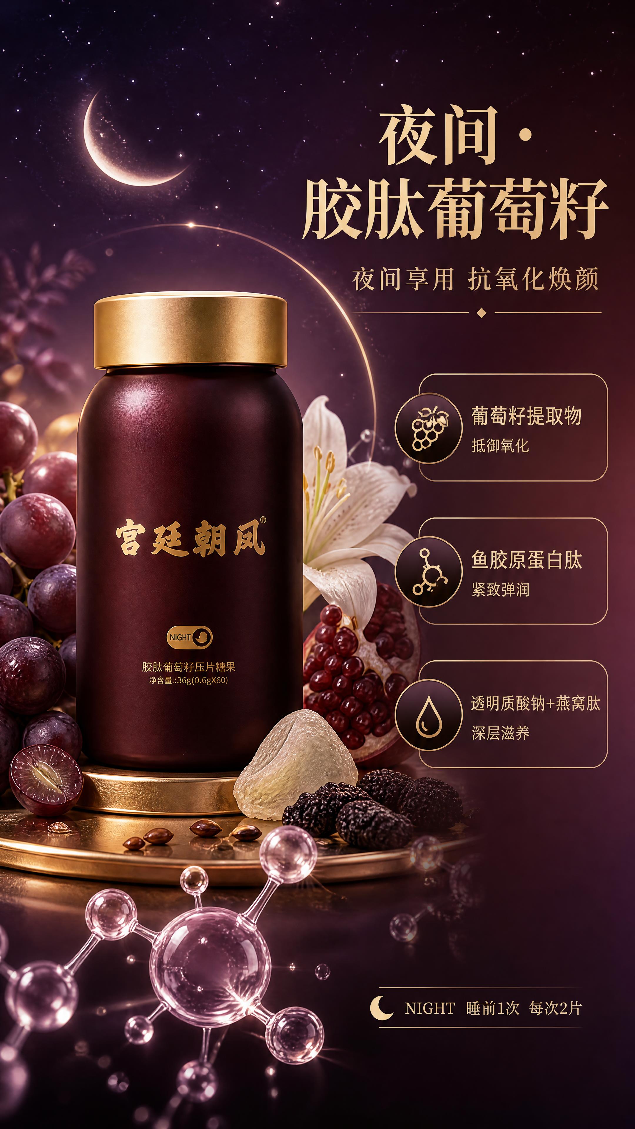 [商品] 使用【图1】【图4】酒红色夜间瓶（胶肽葡萄籽压片糖果… - 图片创意预览