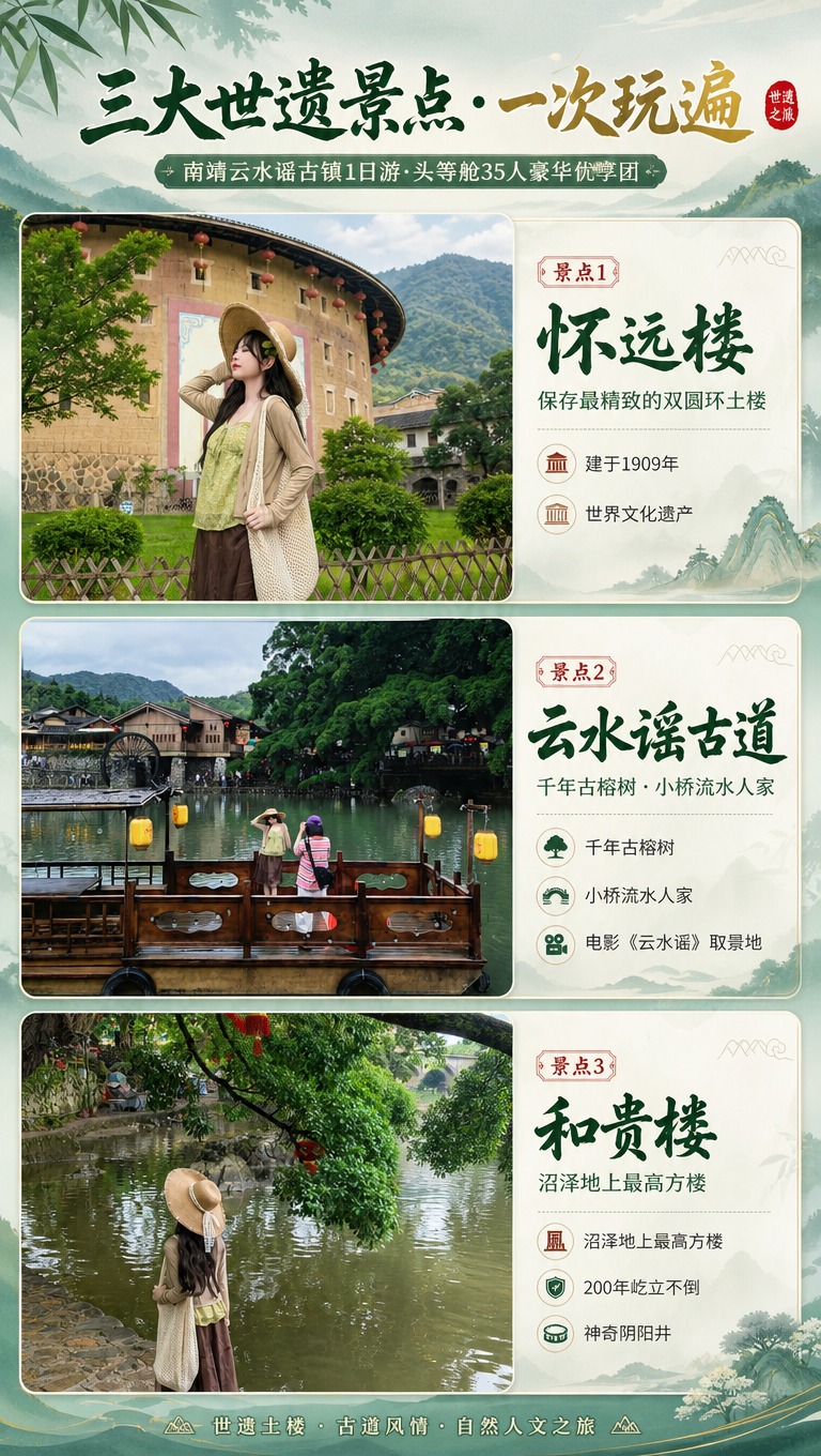 [商品] 旅游服务类商品：南靖云水谣古镇1日游·头等舱35人豪… - 图片创意预览