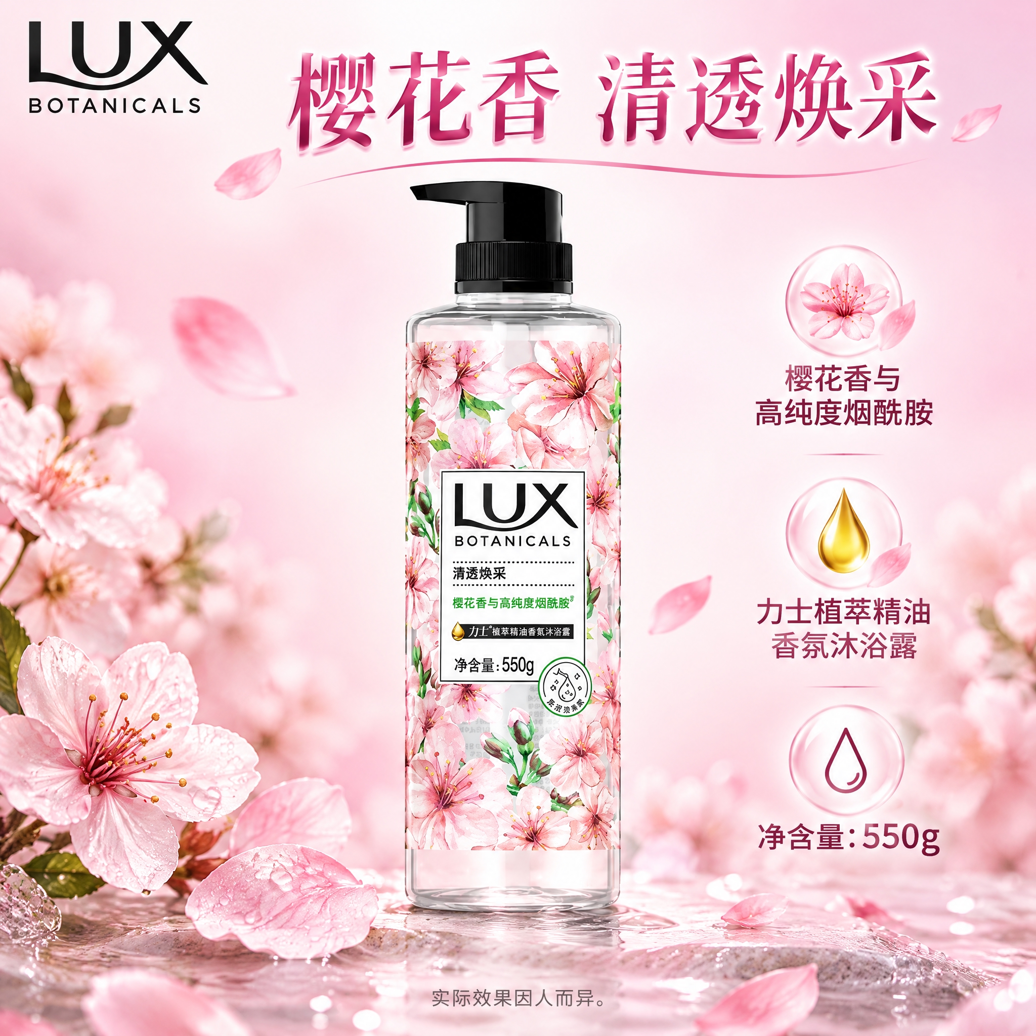 电商单品介绍图，1:1正方形，LUX BOTANICALS樱花… - 图片创意预览