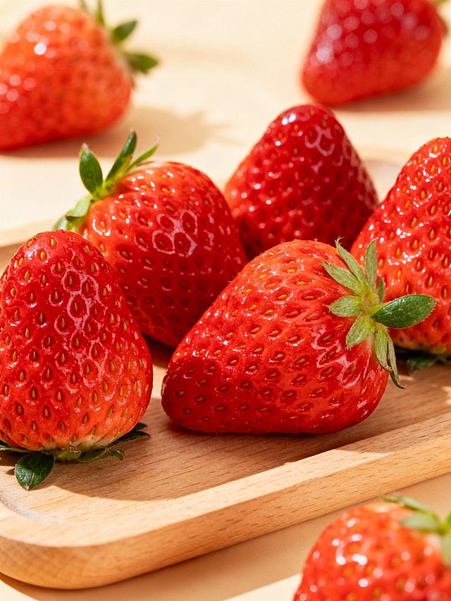 草莓水果创意实拍静物图，诱人的新鲜红色系水果，充满了食欲，看上去就想咬上一口，草莓季促销场景实拍图，真实高清摄影。