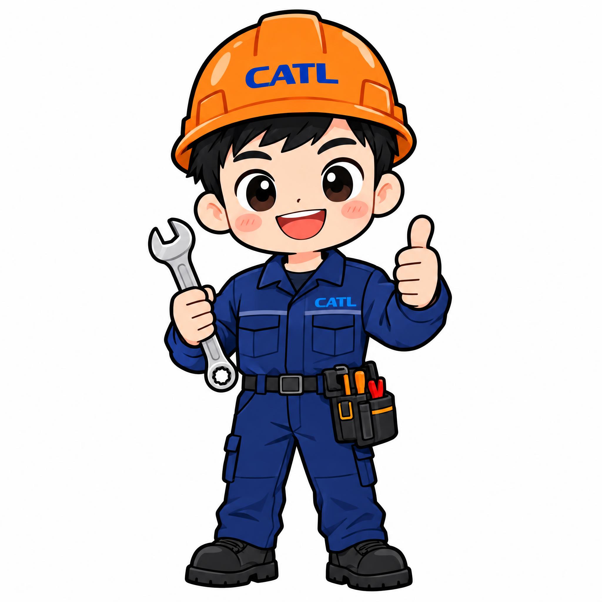 Q版可爱卡通人物，CATL技术工人形象，年轻男生，黑色短发，戴… - 图片创意预览
