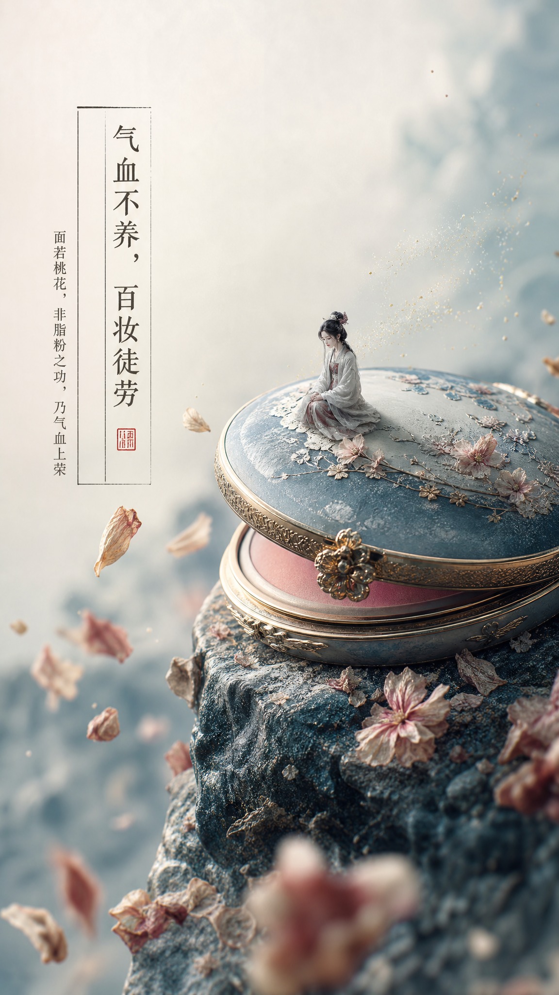 国风新中式工笔画风格，微距摄影效果，强烈光影对比，清新自然冷调… - 图片创意预览