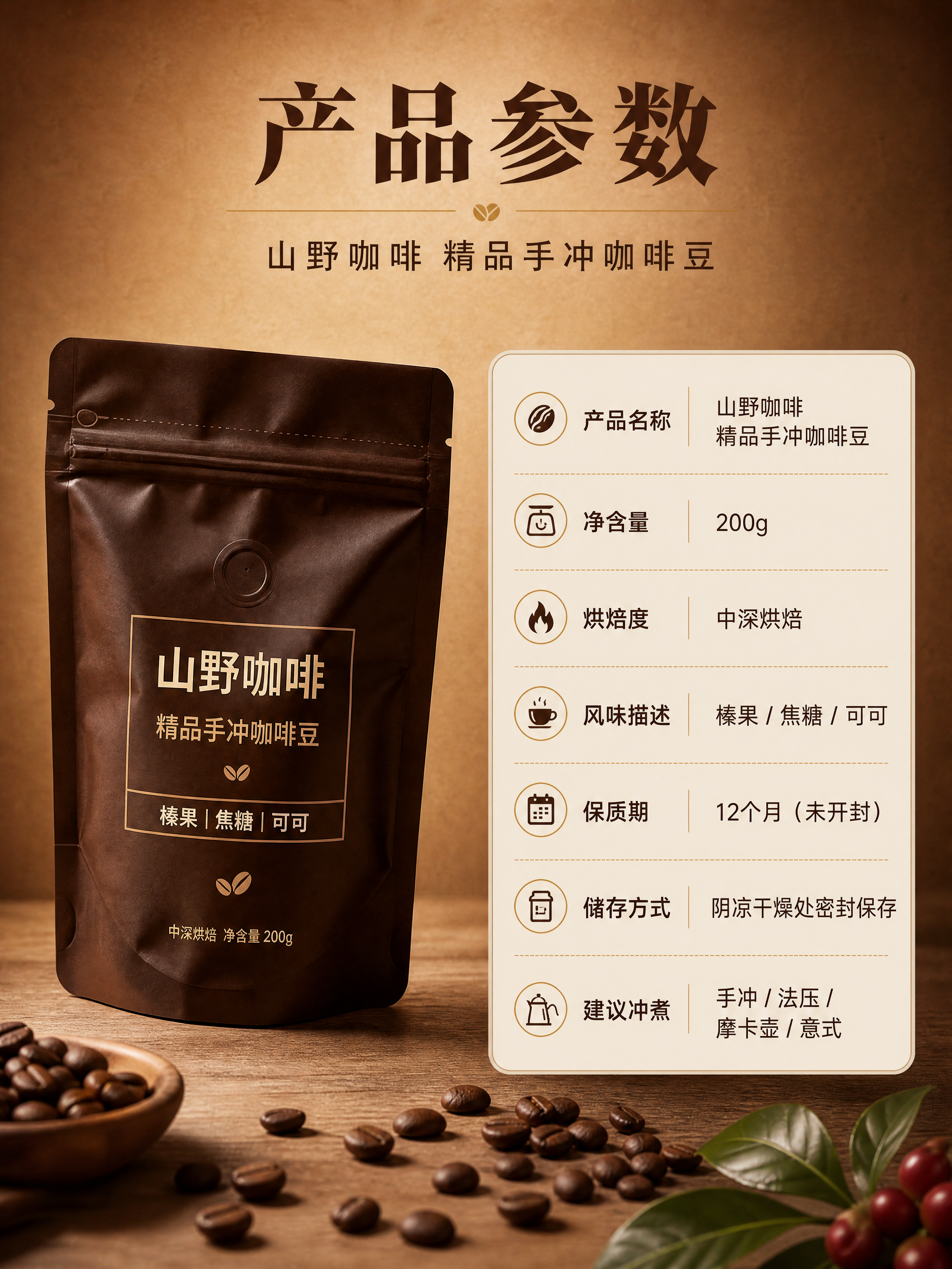 [商品] 使用【图1】山野咖啡精品手冲咖啡豆棕色包装袋；保留包… - 图片创意预览