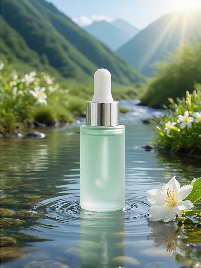 山谷主题，有小溪倒影和栀子花，透明清爽的背景，光影，国风，景深