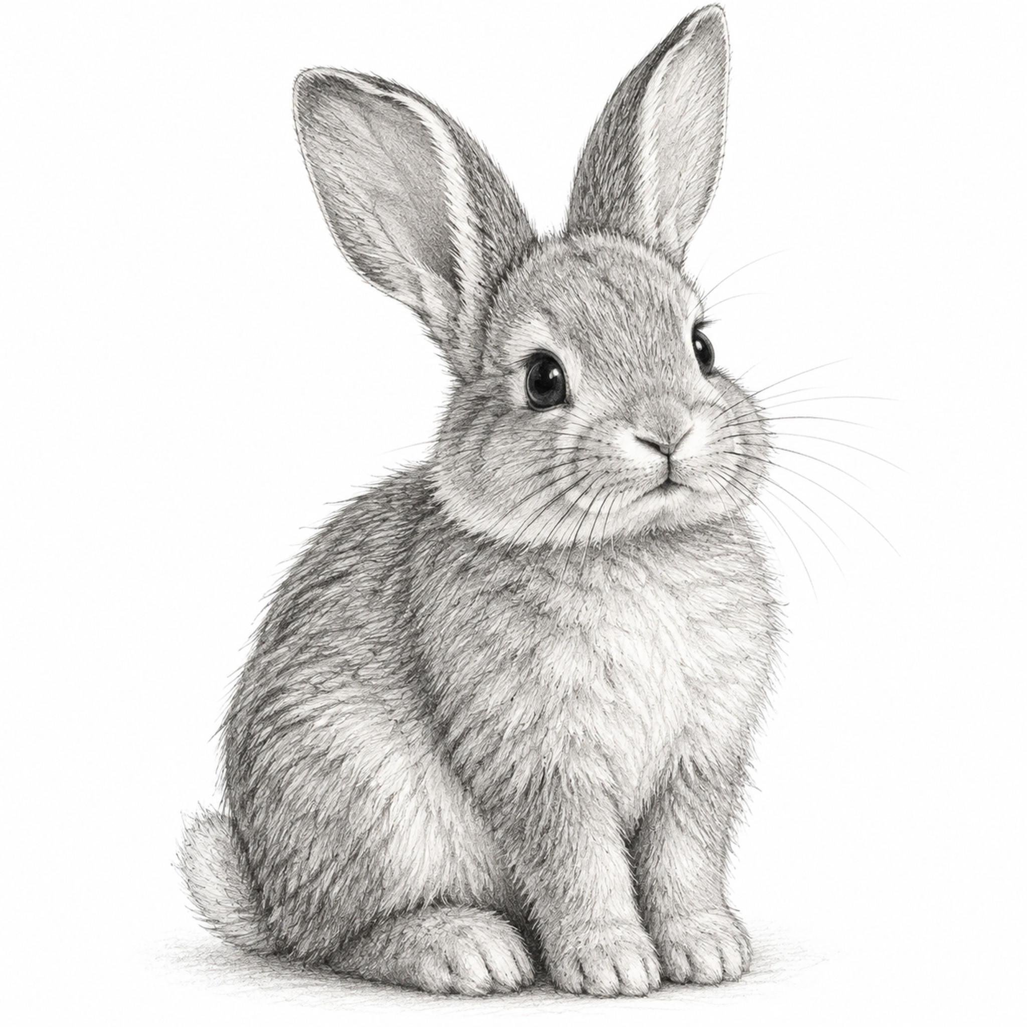 一只可爱的兔子素描画，铅笔手绘风格，细腻的线条勾勒出兔子毛茸茸… - 图片创意预览