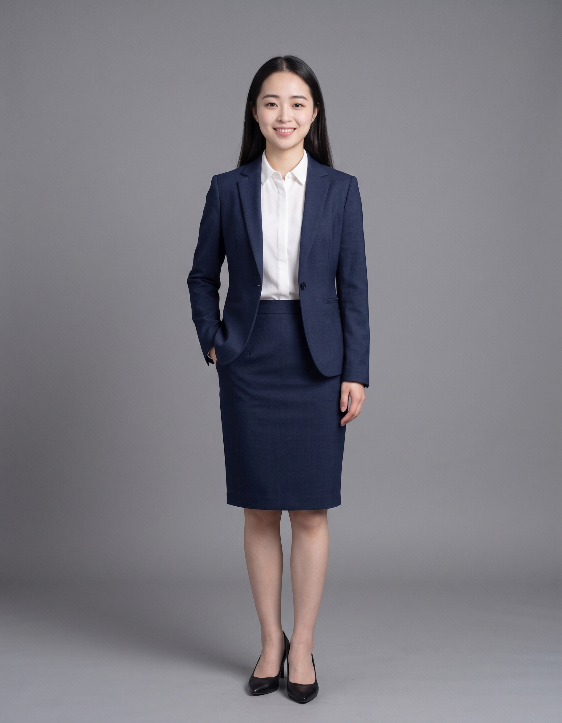 背景改为纯色，衣服改为裙装，动作自然的形象照 - 图片创意预览