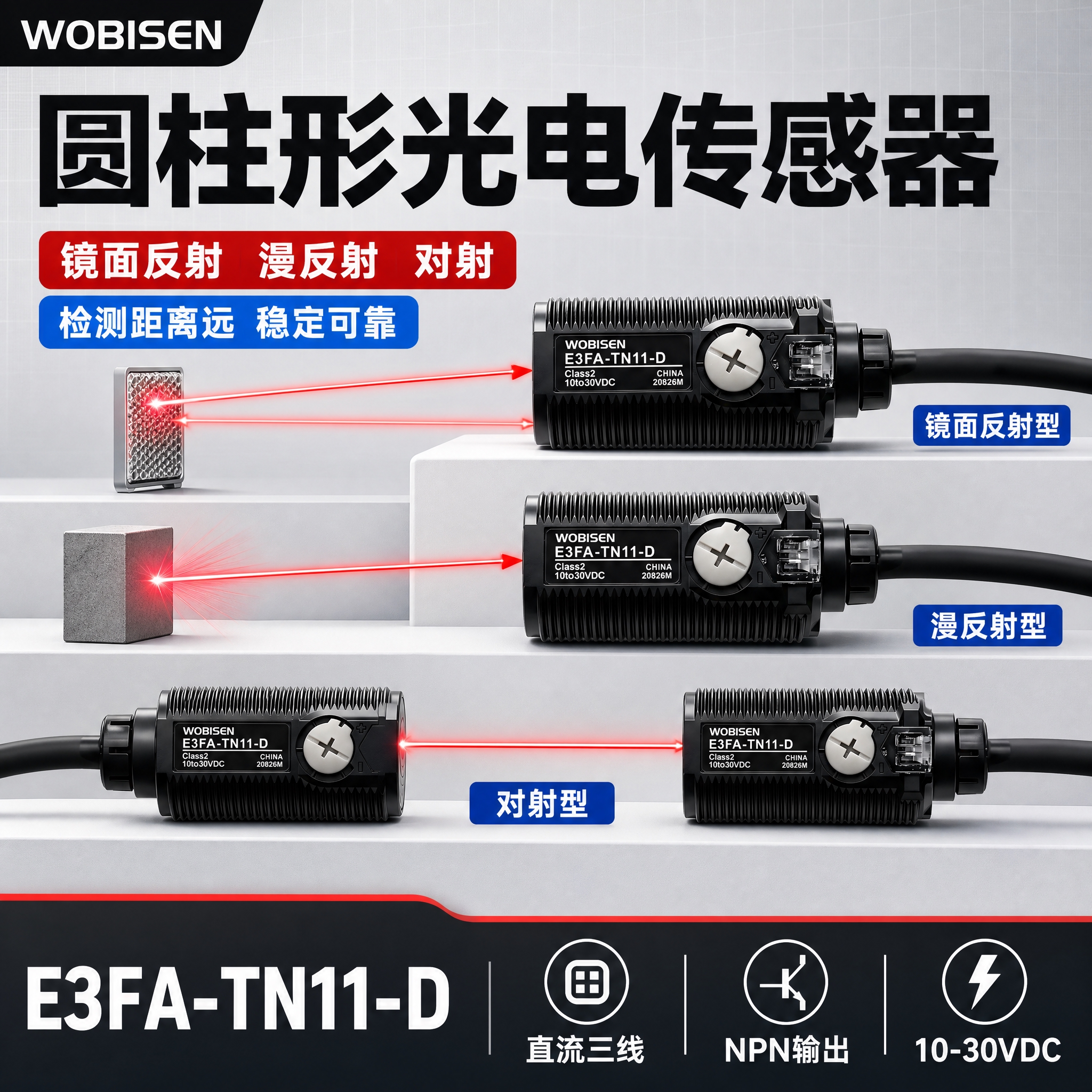 [单张主图] WOBISEN E3FA-TN11-D 圆柱形光… - 图片创意预览
