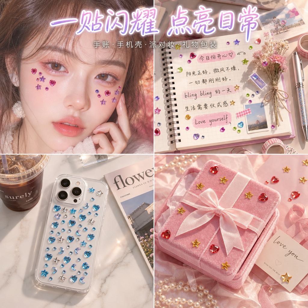电商产品主图，1:1正方形构图。严格还原上传的亚克力宝石贴纸产… - 图片创意预览