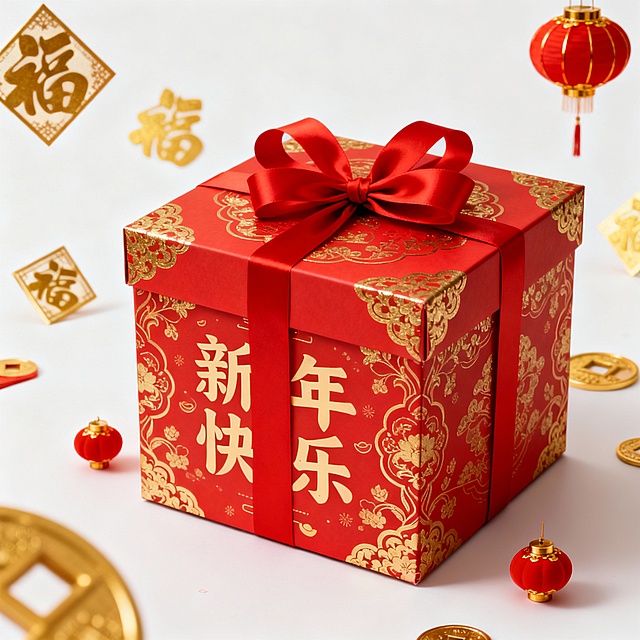 分别生成三张图片，一张新年礼盒主题，一张新年女模特图，一张新年喜庆背景图，用于电商场景