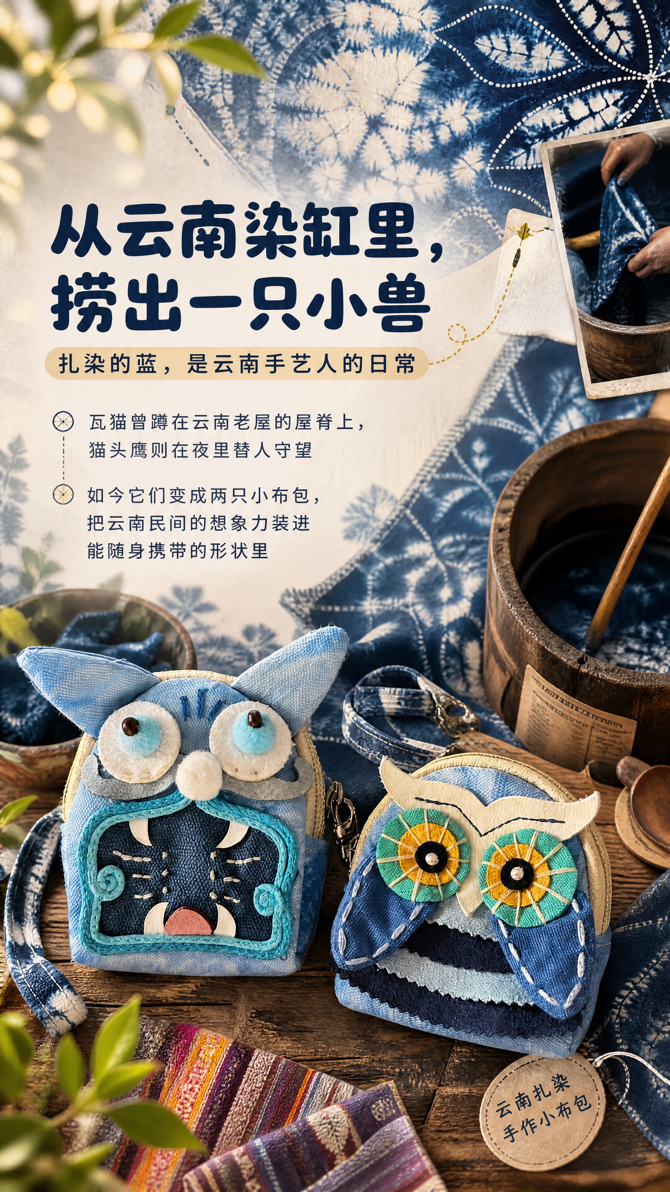 [商品] 使用【图2】云南扎染小布钥匙包，瓦猫款与猫头鹰款；保… - 图片创意预览
