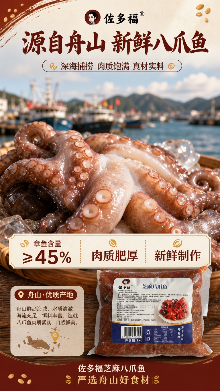 [商品] 使用【图2】佐多福芝麻八爪鱼2kg装产品图作为右下角… - 图片创意预览